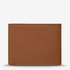 The Status Anxiety Noah Wallet in Camel on a blank background
