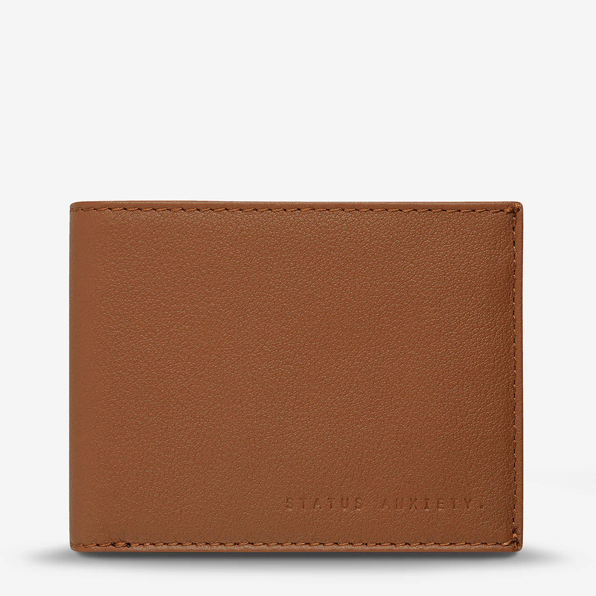 The Status Anxiety Noah Wallet in Camel on a blank background