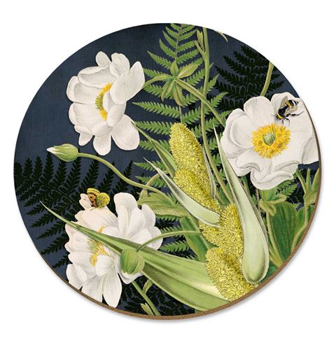 The Wolfkamp & Stone Placemat in Mt Cook Lily and Bee on a black background
