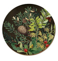 The Wolfkamp & Stone Placemat in Pinecone and Berries on a black background