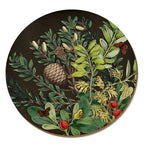 The Wolfkamp & Stone Placemat in Pinecone and Berries on a black background