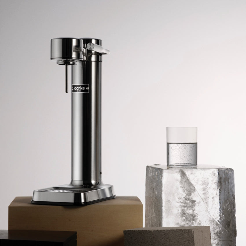 The Aarke Carbonator 3 in Steel in a styled setup