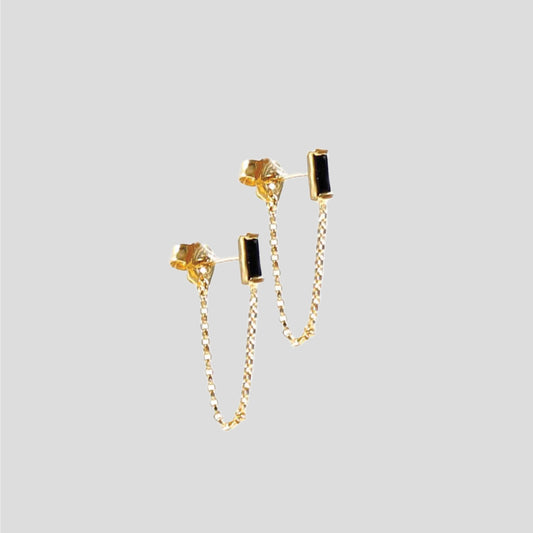 La Tribe Mini Stud Chain with black Zirconia stones in Gold 