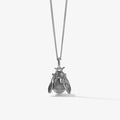 The Meadowlark Bee Charm Necklace in Silver on a blank background
