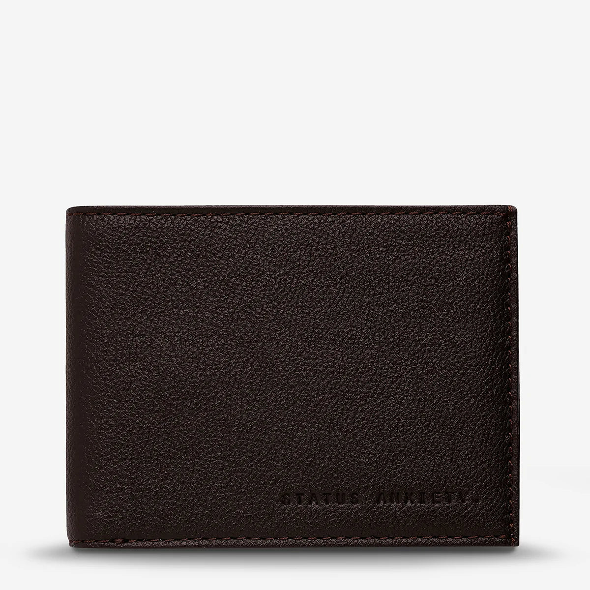The Status Anxiety Noah Wallet in Chocolate on a blank background