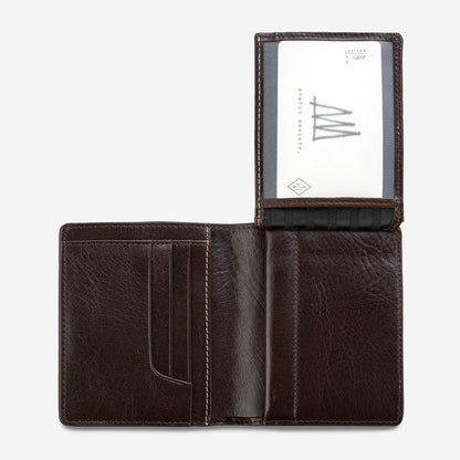 Status Anxiety Nathaniel Wallet in Chocolate Opened with Flap