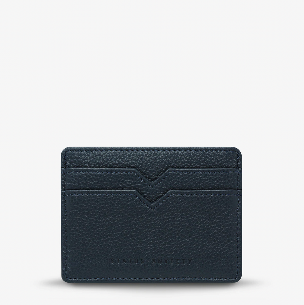 Status Anxiety Together For Now Wallet in Navy Blue on a blank background