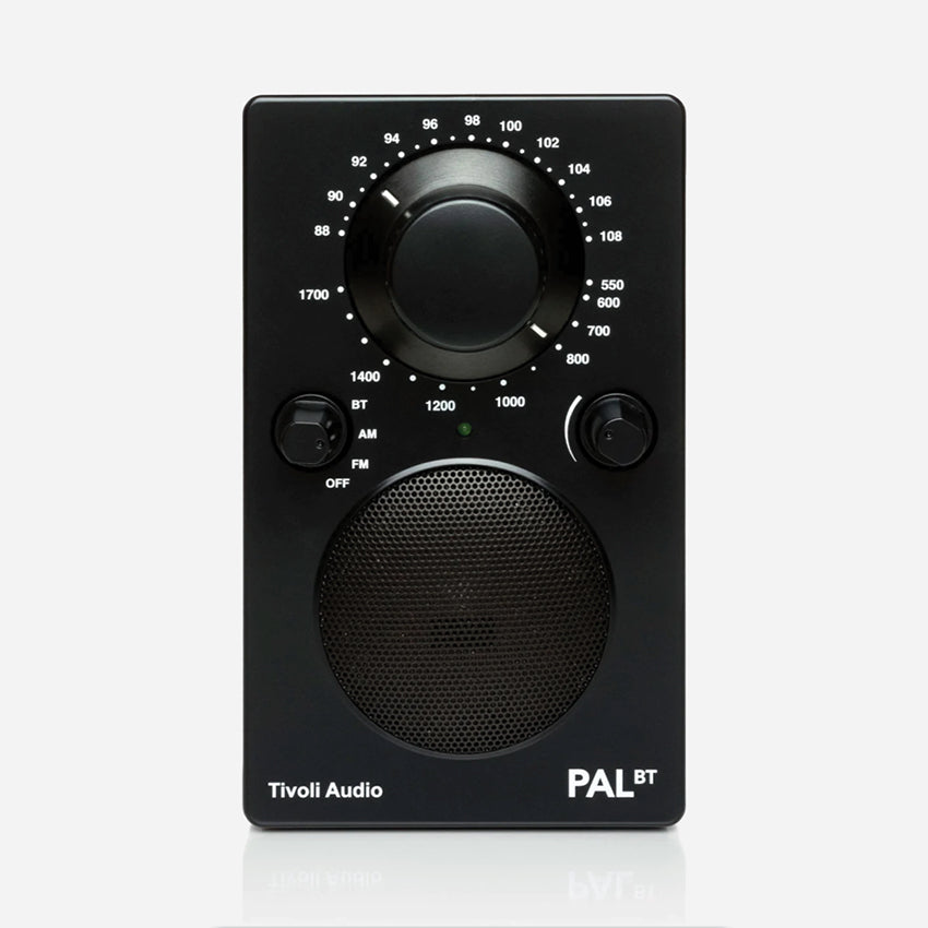 The Tivoli Audio Pal Bluetooth Radio in Black on a blank background